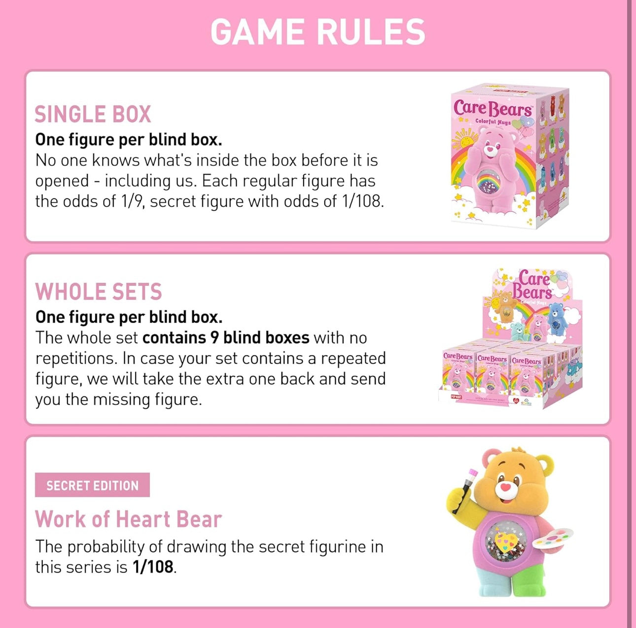 POP MART Care Bears Colorful Hugs Series Blind Box Figures