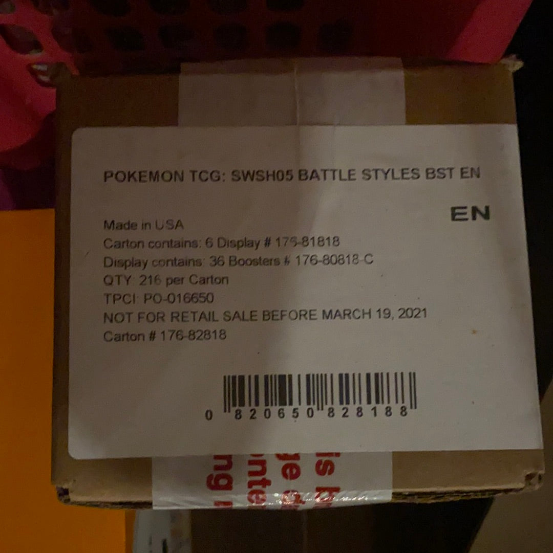 Unopened Case of Pokémon Battle Styles Booster Box
